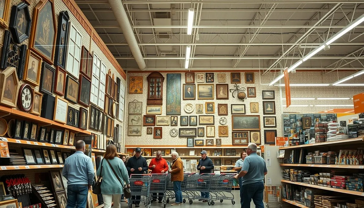 Sección de decoración de pared en tienda de bricolaje con placas decorativas